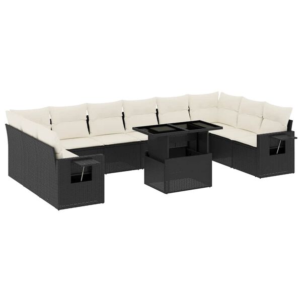 vidaXL Set Divani da Giardino 11 pz con Cuscini in Polyrattan Nero