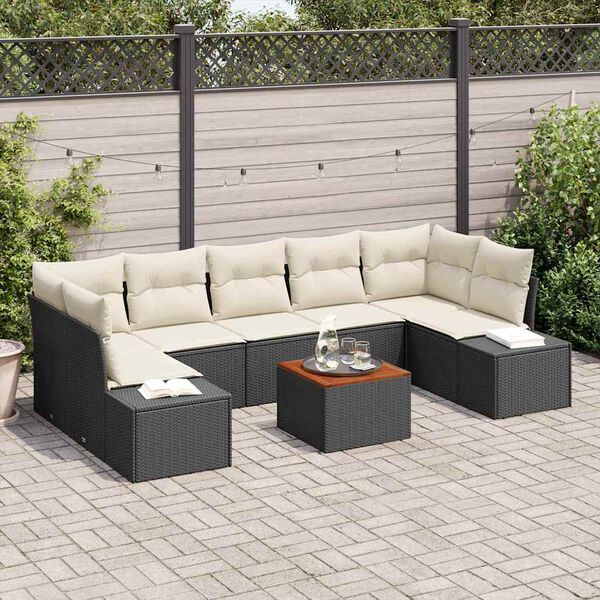 vidaXL Set Divano da Giardino con cuscino 8 pcs Nero polyrattan