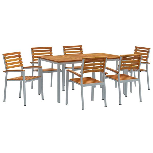 vidaXL Set da Pranzo per Giardino 7 pcs Grigio e marrone