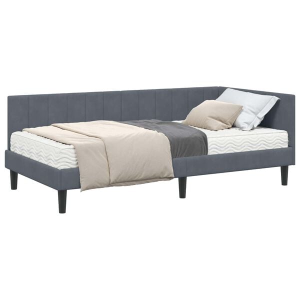 vidaXL Struttura Letto Angolare con Materasso 2 pcs Grigio Velluto