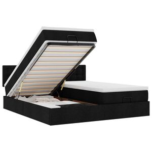 vidaXL Struttura Letto Pouf con Materassi Nero 180x200 cm in Tessuto