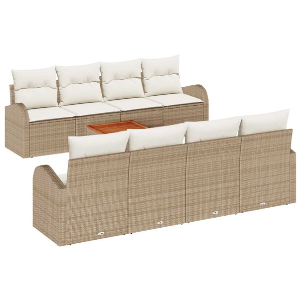 vidaXL Set Divano da Giardino con cuscino 9 pcs Beige polyrattan