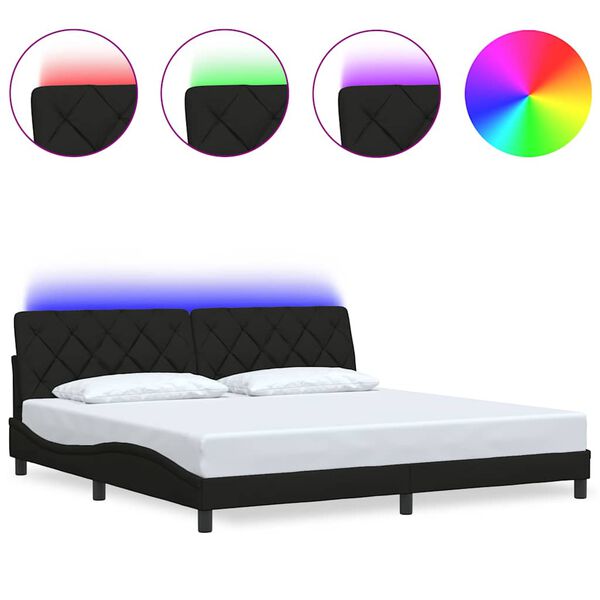 vidaXL Giroletto con LED senza Materasso Nero 200x200 cm in Tessuto