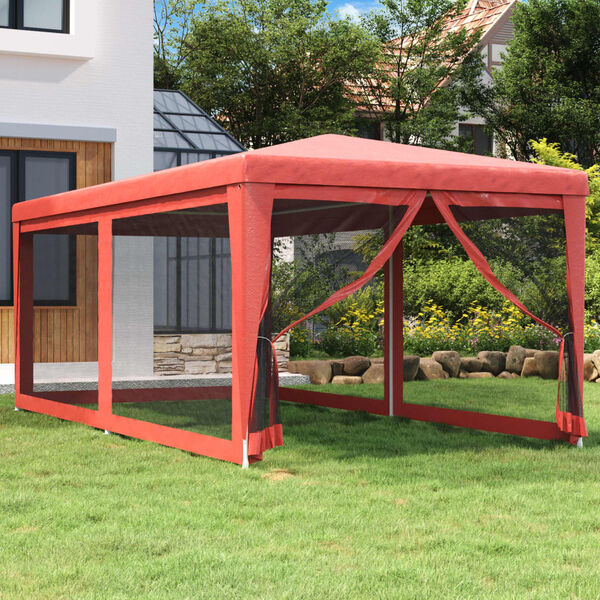 vidaXL Tenda per Feste con 6 Pareti Laterali in Rete Rossa 3x6 m HDPE