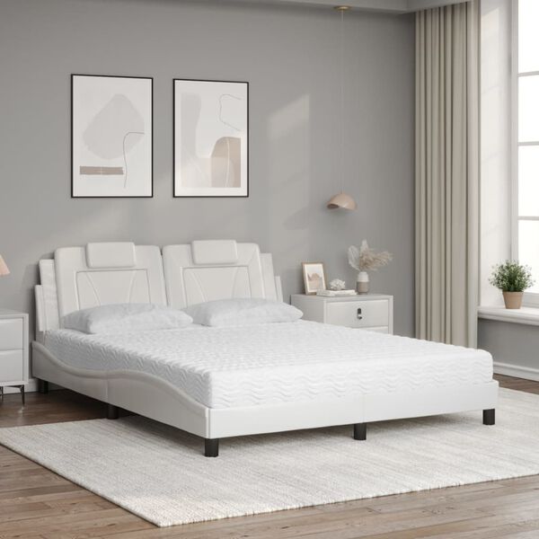 vidaXL Letto Viana con Materasso Bianco 160x200 cm in Similpelle