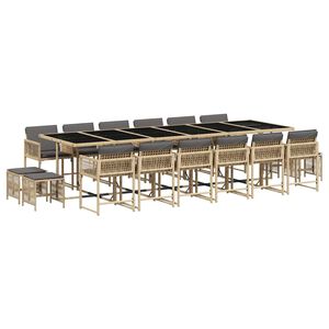 vidaXL Set Pranzo da Giardino 17 pz con Cuscini Beige Misto Polyrattan