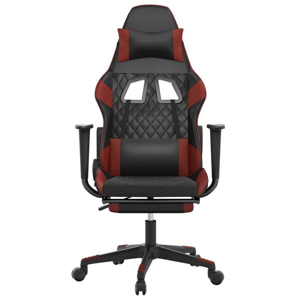 vidaXL Sedia Gaming Massaggio Poggiapiedi Nero e Rosso Vino Similpelle