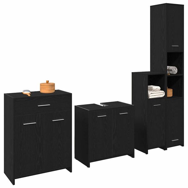 vidaXL Set di mobili per il bagno 4 pcs Rovere Nero Legno multistrato