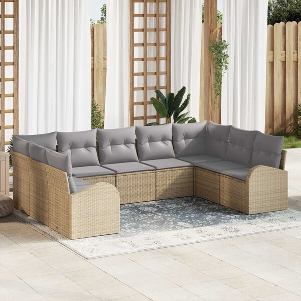 vidaXL Set di divani con cuscino 9 pcs Beige Rattan in Polipropilene