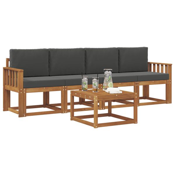 vidaXL Set di divani da esterno con cuscino 5 pcs Naturale e Antracite