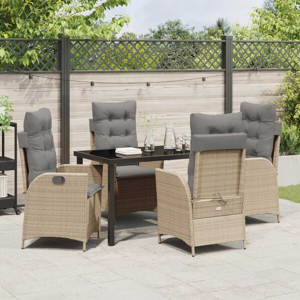 vidaXL Set da Pranzo per Giardino con cuscino 5 pcs Beige polyrattan