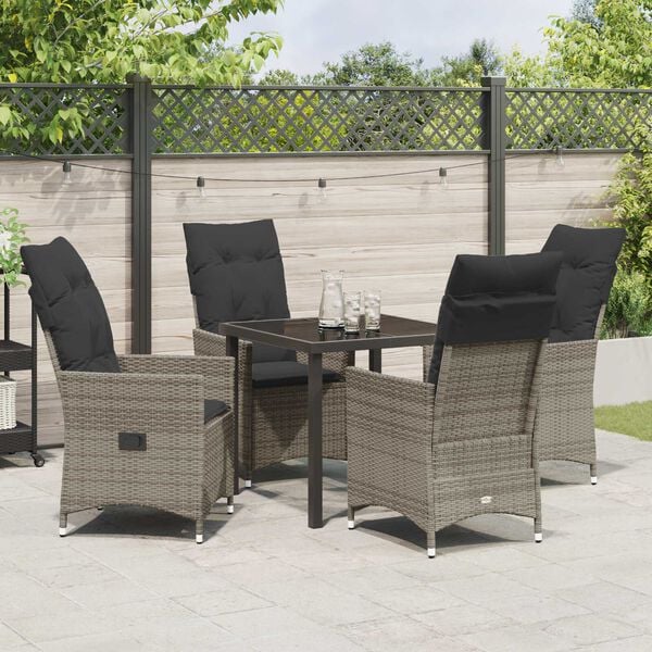 vidaXL Set da Pranzo per Giardino con cuscino 5 pcs Grigio polyrattan