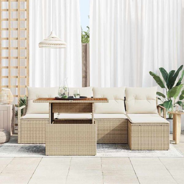 vidaXL Set Divano da Giardino 6 pcs Beige Poly Rattan