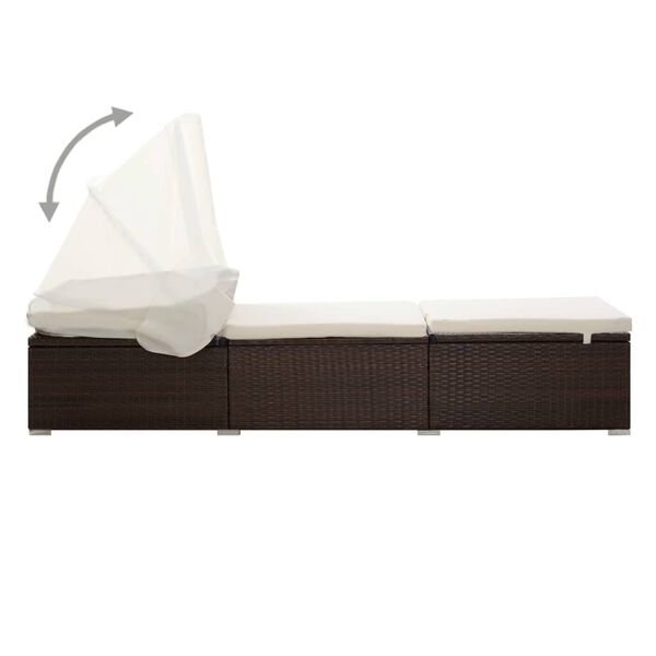 vidaXL Lettino Prendisole Baldacchino e Cuscino in Polyrattan Marrone