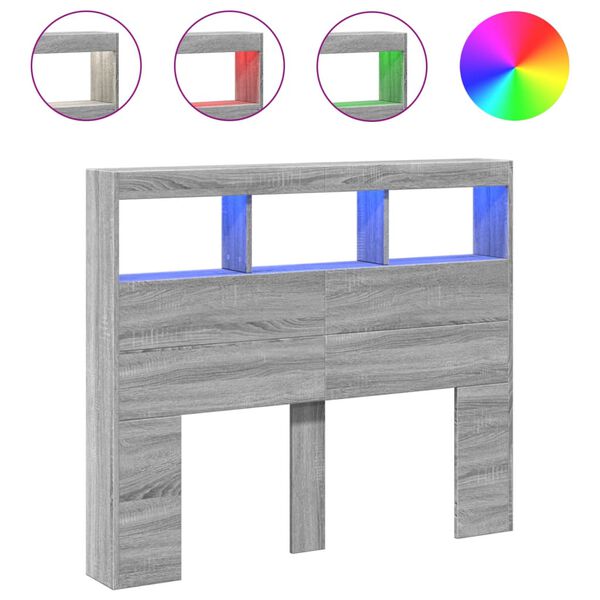 vidaXL Testiera con Contenitore a LED Grigio Sonoma 120x17x102 cm