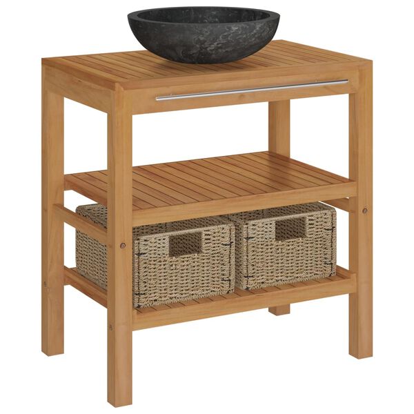 vidaXL Armadietto da Bagno in Legno di Teak con Lavabo in Marmo Nero