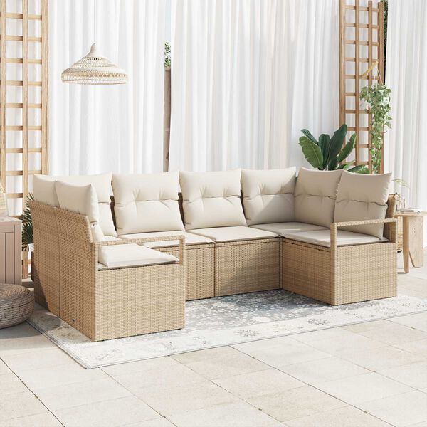 vidaXL Set Divano da Giardino 6 pcs Beige e Bianco polyrattan