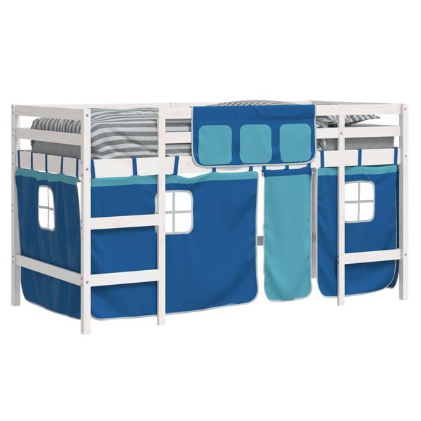 vidaXL Letto a Soppalco Bambini con Tende Blu 90x190 cm Massello Pino
