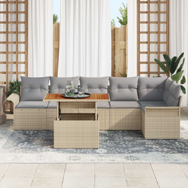 vidaXL Set Divano da Giardino 7 pcs Beige Poly Rattan