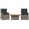 vidaXL Set Divani da Giardino 3 pz con Cuscini in Polyrattan Grigio