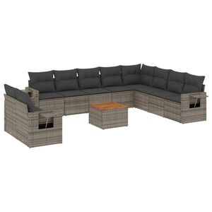 vidaXL Set Divani da Giardino 11 pz con Cuscini in Polyrattan Grigio
