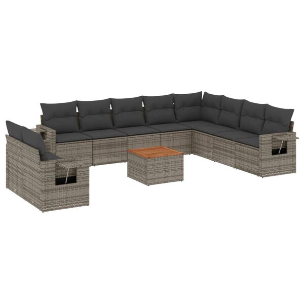 vidaXL Set Divani da Giardino 11 pz con Cuscini in Polyrattan Grigio