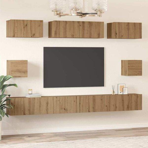 vidaXL Set mobile TV 8 pcs Rovere artigianale Legno multistrato