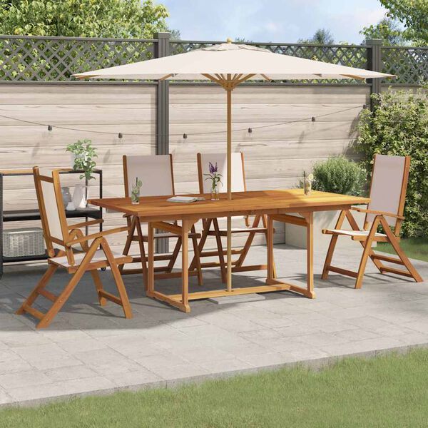 vidaXL Set Pranzo da Giardino 5pz Legno Massello di Acacia e Textilene
