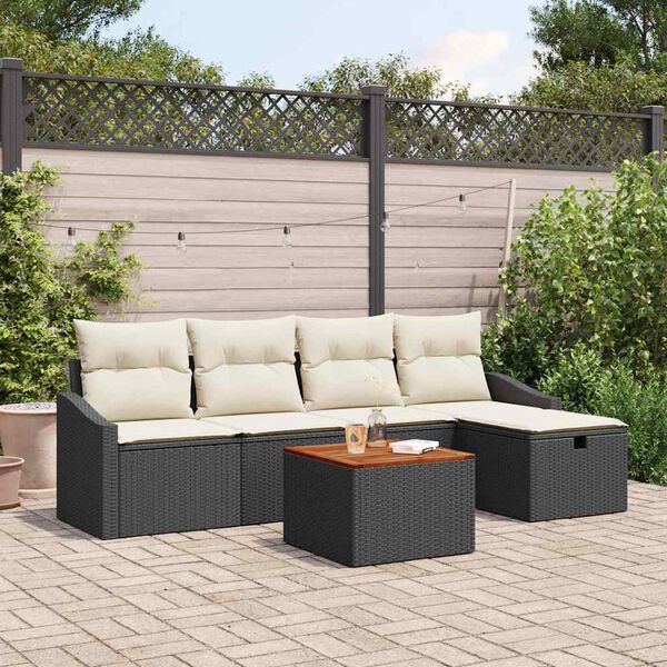 vidaXL Set Divano da Giardino con cuscino 6 pcs Nero Poly Rattan