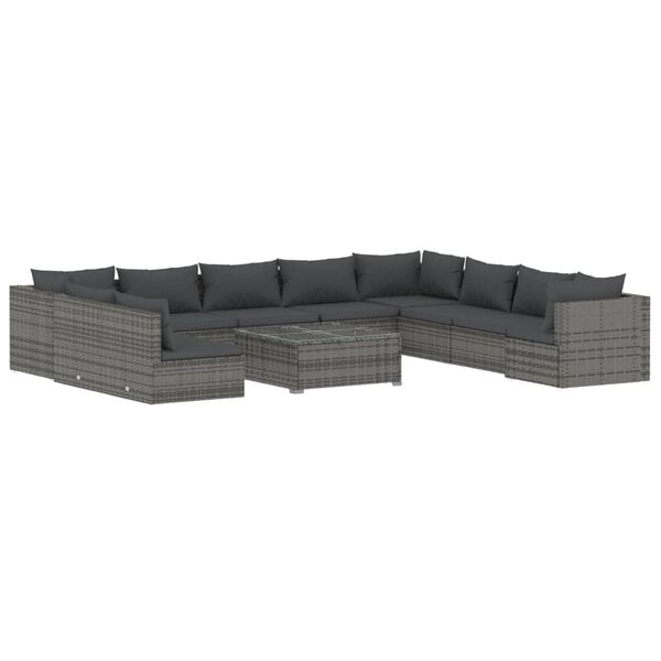 vidaXL Set Divani da Giardino 11 pz con Cuscini in Polyrattan Grigio