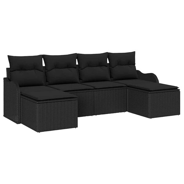 vidaXL Set Divano da Giardino con cuscino 6 pcs Nero Poly Rattan