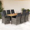 vidaXL Set da Pranzo da Giardino 9 pz con Cuscini in Polyrattan Grigio