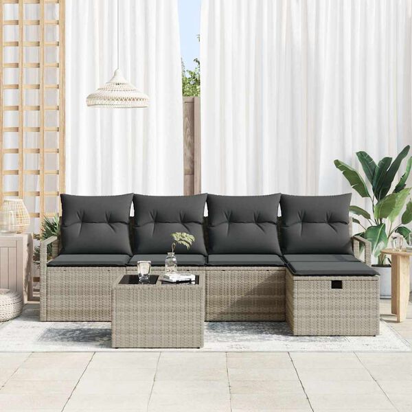 vidaXL Set di divani con cuscino 6 pcs Grigio chiaro polyrattan