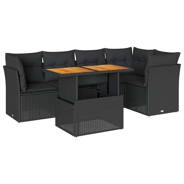 vidaXL Set Divano da Giardino 6 pz con Cuscini Nero in Polyrattan