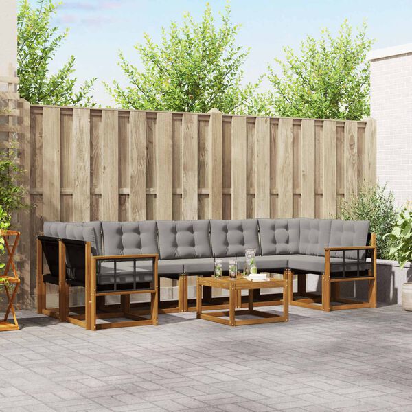 vidaXL Set di divani da esterno 8 pcs Grigio Naturale e Chiaro