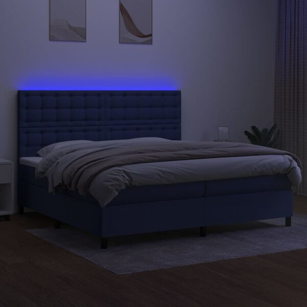 vidaXL Letto a Molle Materasso e LED Blu 200x200cm in Tessuto