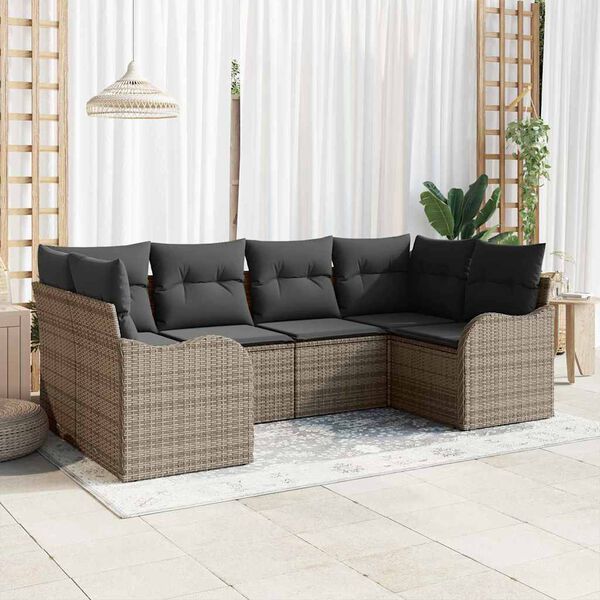 vidaXL Set Divano da Giardino con cuscino 6 pcs Grigio Poly Rattan
