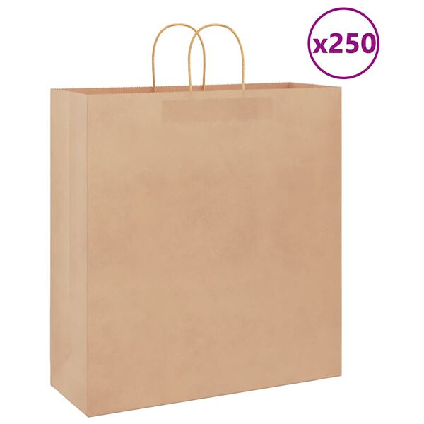 vidaXL Sacchetti di Carta 250 pz con Manici Marrone 45x17x48 cm