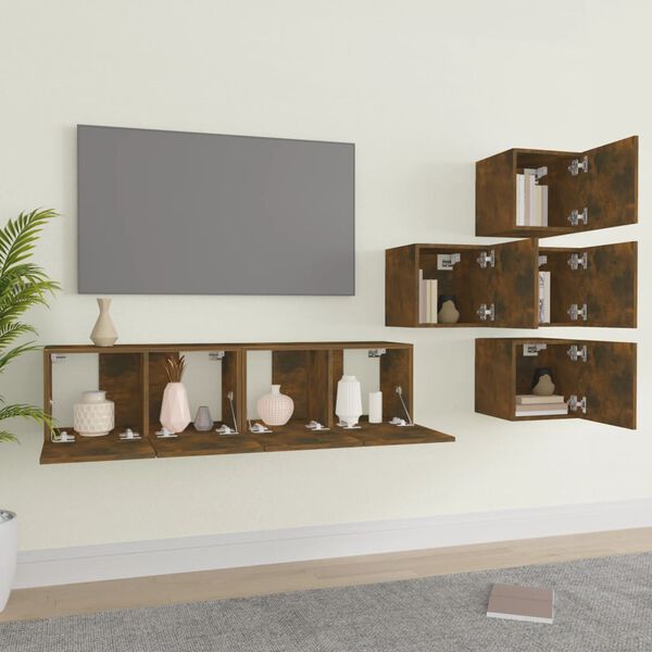 vidaXL Set di Mobili Porta TV 6 pz Rovere Fumo in Legno Multistrato