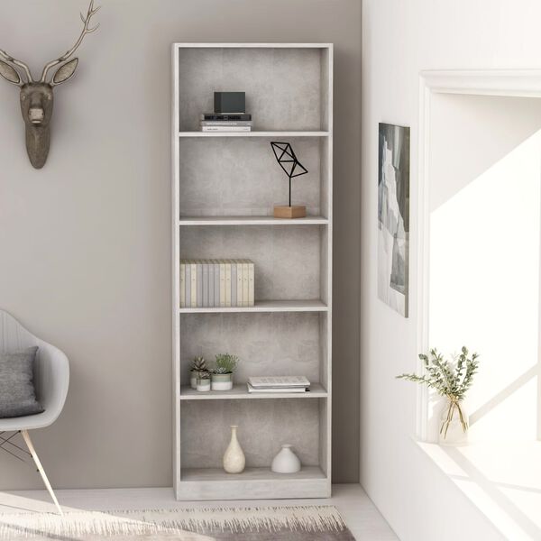 vidaXL Libreria 5 Ripiani Grigio Cemento 60x24x175cm Legno Multistrato