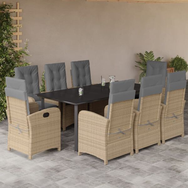 vidaXL Set Pranzo da Giardino 9 pz con Cuscini Beige Misto Polyrattan