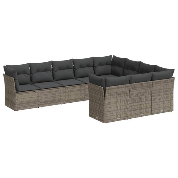vidaXL Set Divano da Giardino 10 pz con Cuscini Grigio in Polyrattan