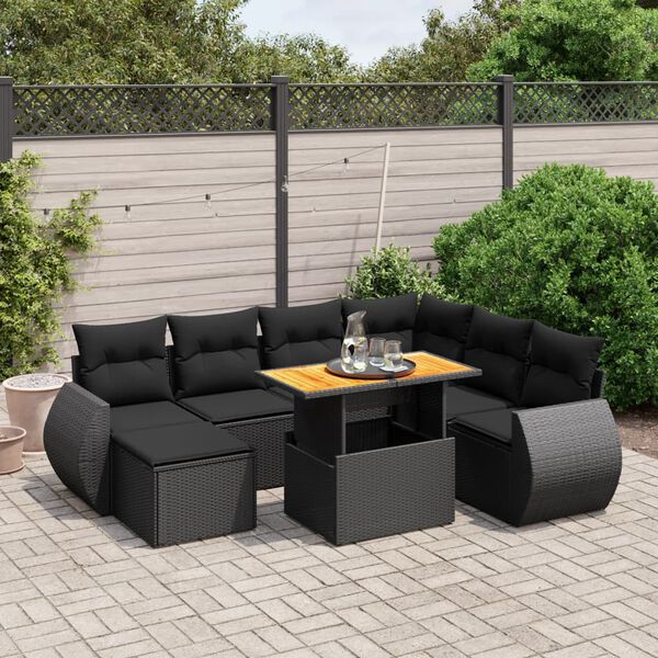 vidaXL Set Divani da Giardino con Cuscini 8 pz Nero in Polyrattan