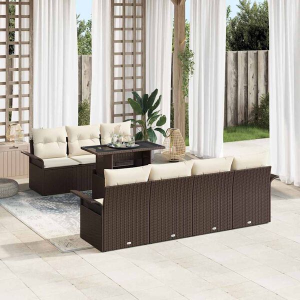vidaXL Set Divano da Giardino con cuscino 8 pcs Marrone Poly Rattan