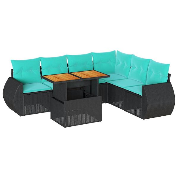 vidaXL Set Divani da Giardino con Cuscini 7pz Nero Polyrattan