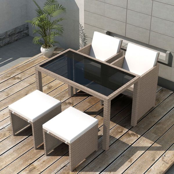 vidaXL Set da Pranzo da Giardino 5 pz con Cuscini in Polyrattan Beige