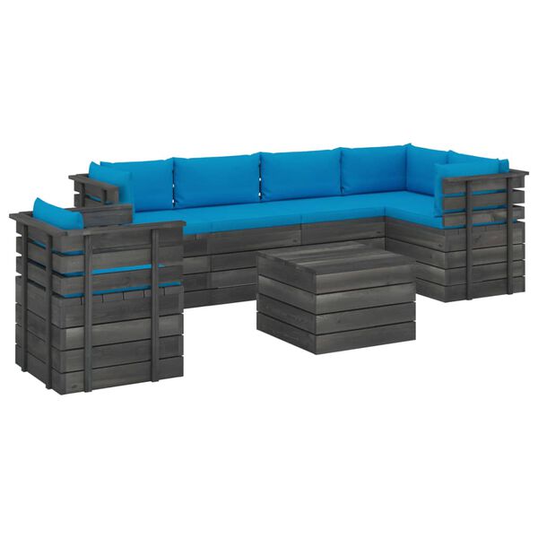 vidaXL Set Divani da Giardino su Pallet 7 pz con Cuscini Massello Pino