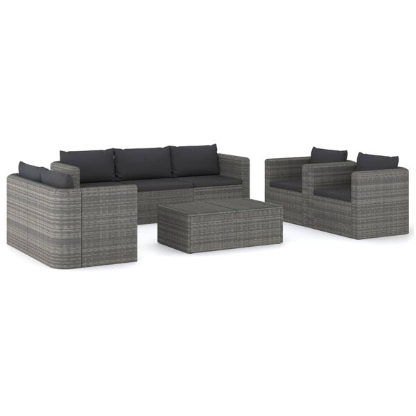 vidaXL Set Divani da Giardino 8 pz con Cuscini in Polyrattan Grigio