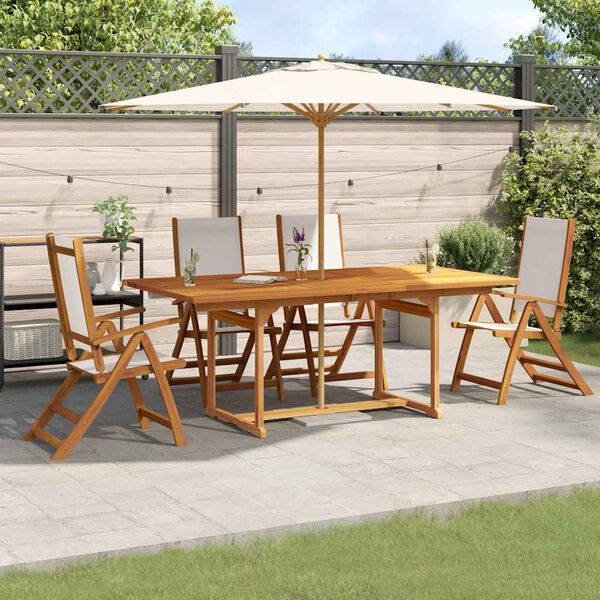 vidaXL Set Pranzo da Giardino 5pz Legno Massello di Acacia e Textilene