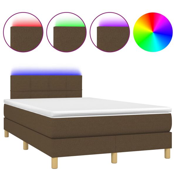 vidaXL Letto a Molle Materasso e LED Marrone Scuro 120x200 cm Tessuto